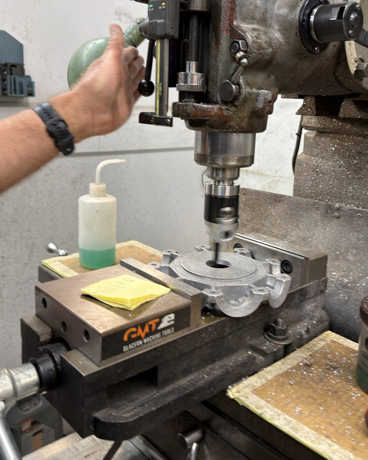 Boring the center of a fan hub on our milling machine